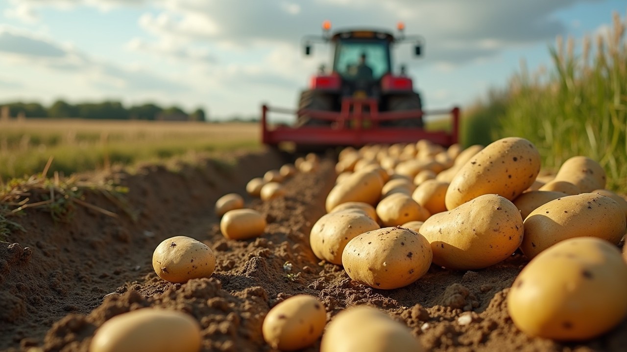 Potatoes harvest in a realistic way