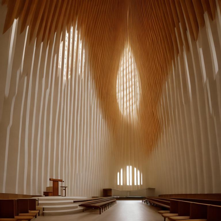 the interior of a chapel designed by eero saarinen and wassily kandinsky