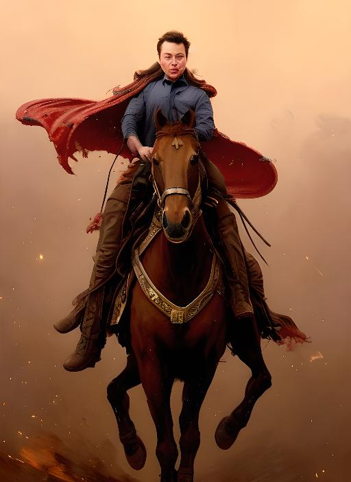 young elon musk on a horse making an impression, pulp character portrait, ultra realistic, concept art, intricate details, highly detailed by artist greg rutkowski, by artist gaston bussiere, by artist craig mullins, by artist simon bisley