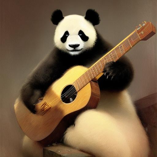 realistic panda playing acoustic guitar, fantasy character portrait by Greg Rutkowski, Craig Mullins, Gaston Bussiere