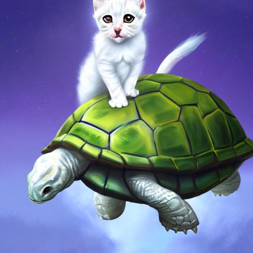 white kittens riding giant turtles, digital oil painting, trending on artstation
