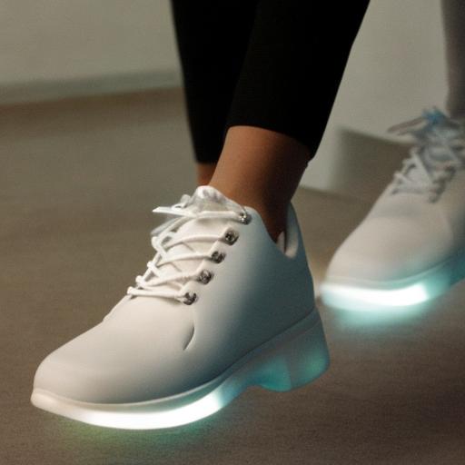 a realistic white shoe made of light, glowing, inspired by spaceship interiors with technical details