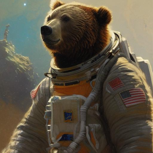 dnd portait of grizzly bear in nasa spacesuit, closeup, painting by gaston bussiere, craig mullins, greg rutkowski, yoji shinkawa