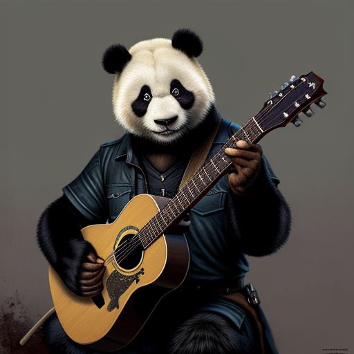 realistic panda playing acoustic guitarfantasy character portrait by Greg Rutkowski, Craig Mullins, Gaston Bussiere