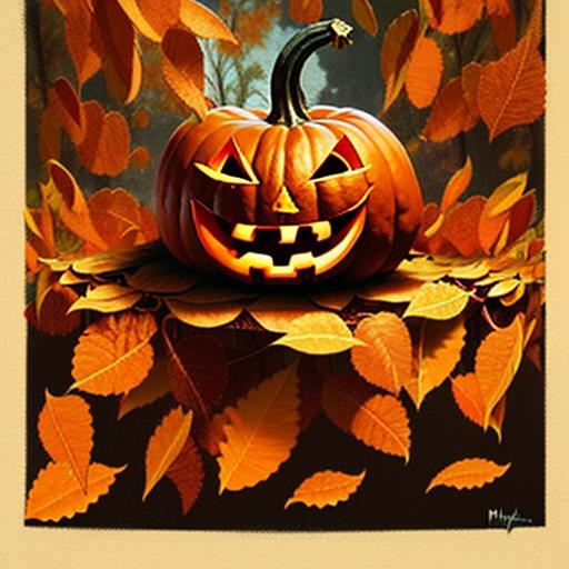 a retro fantasy painting portrait of beautiful halloween pumpkin floating on leaves, style of frank frazetta, hiroki mafuyu, chuck close, fantasy art, intricate details, highly detailed, octane render