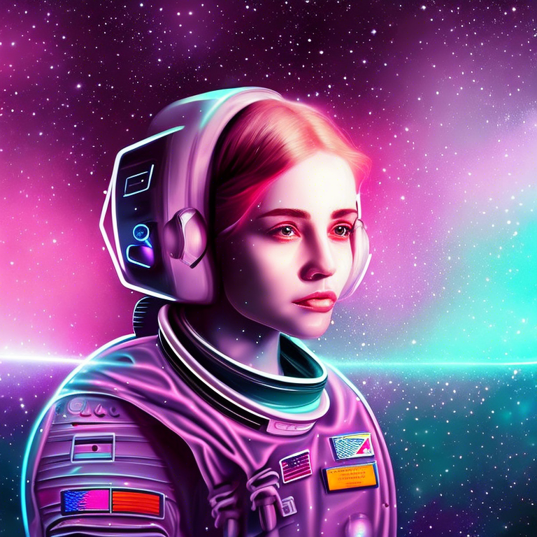 portrait of astronaut girl, in a space nebula, sci-fi, neon light effect, intricate and very very beautiful and elegant, highly detailed digital painting, illustration by Andreas Rocha