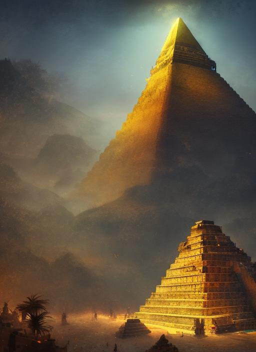 epic scenery of an old aztec pyramid of gold, intricate, elegant, volumetric lighting, digital painting, highly detailed, artstation, sharp focus, illustration, concept art, ruan jia, steve mccurry