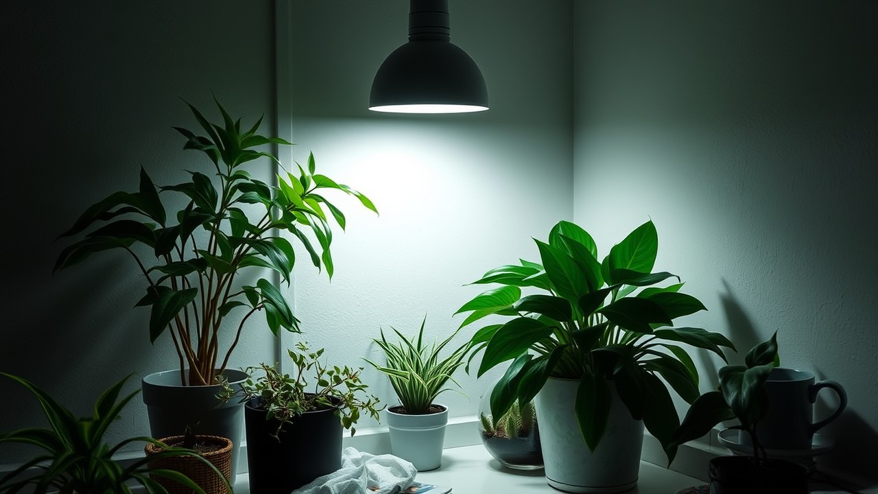 indoor plants with artificial light in winter