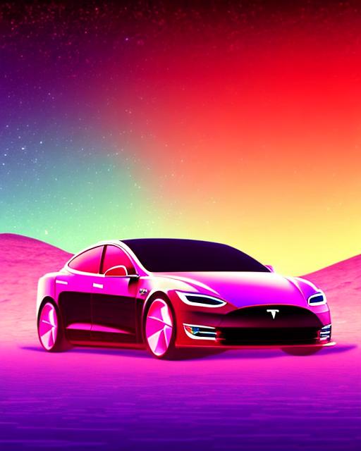 an retrowave cyberpunk tesla on the mars, pastel, colorful, bright, cartoony, digital art