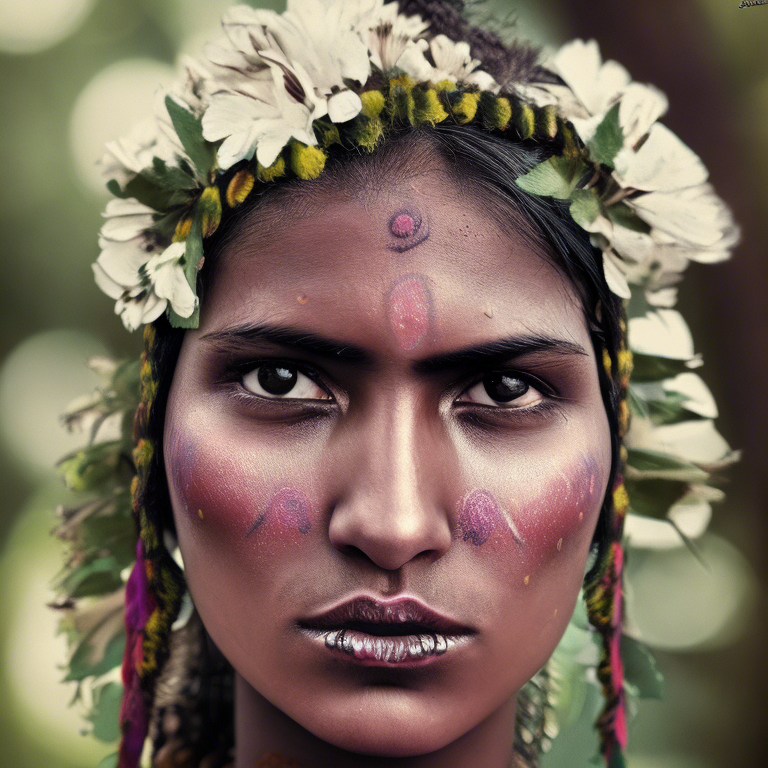 Detailed portrait photo of a tribal woman with dark eyes and thick lip ...