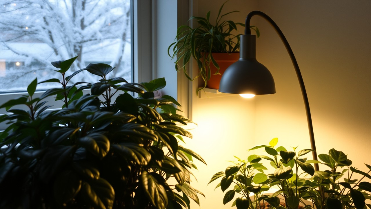 indoor plants with artificial light in winter